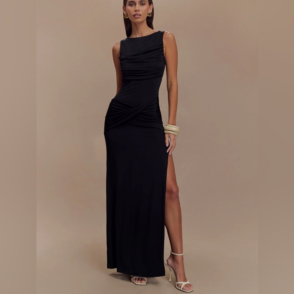 MESHKI Henley Slinky Drape Maxi Dress